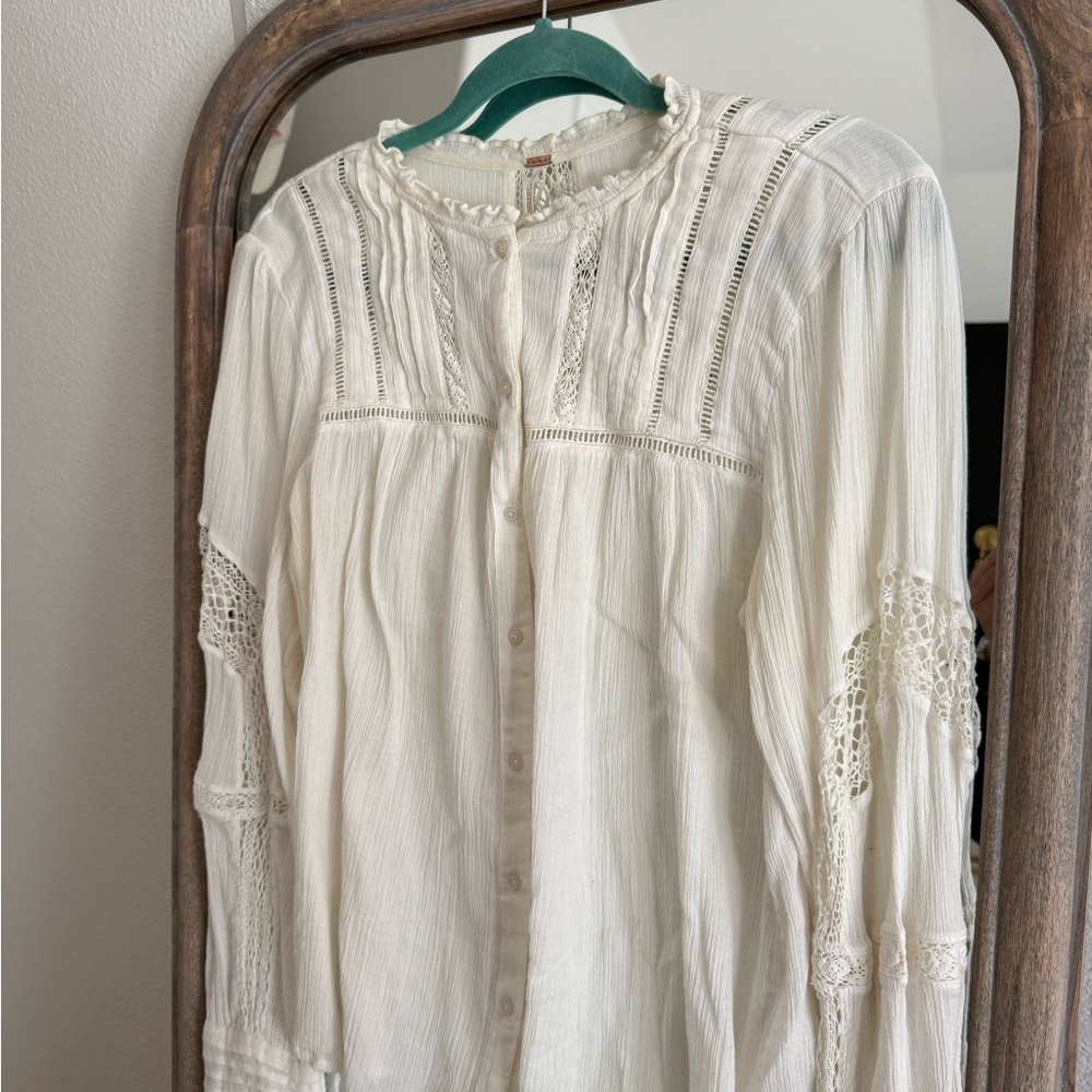 Free People Cream Crochet Accent Top